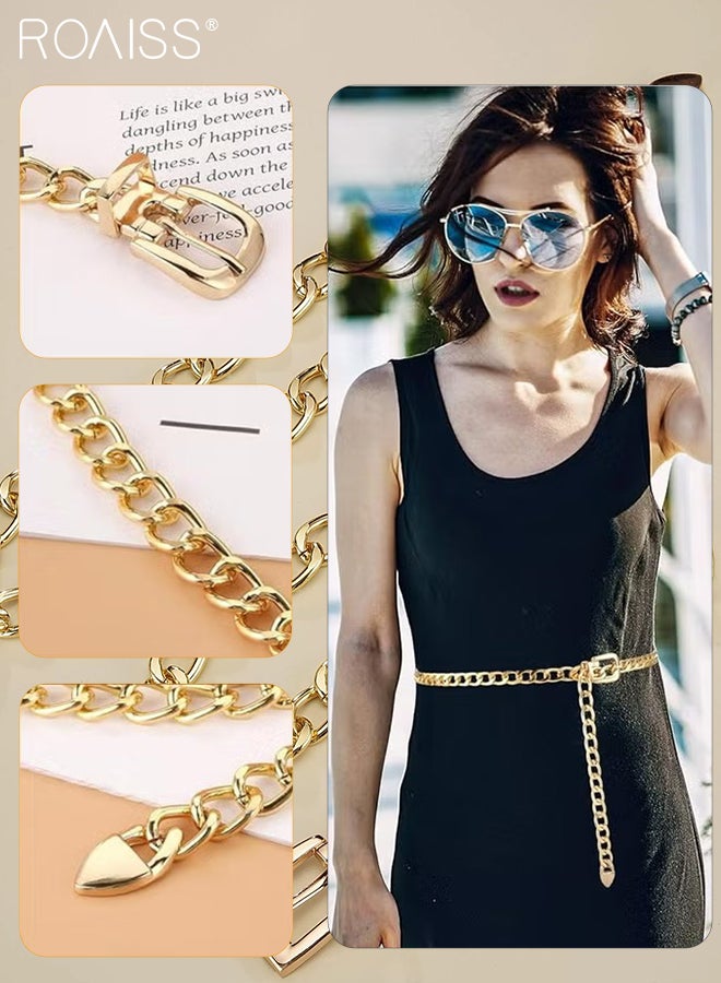 roaiss 2 Pcs Stylish Metal Waist Chains, Punk Rock Style Chunky Chain Belts, Buckle Type Adjustable Belt for Jeans and Dresses, A Waist Decoration for Women - Image 5